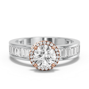 Image for Round Pave Halo Ring with Baguette Channel band