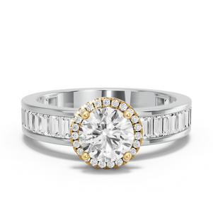 Image for Round Pave Halo Ring with Baguette Channel band