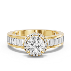 Image for Round Pave Halo Ring with Baguette Channel band