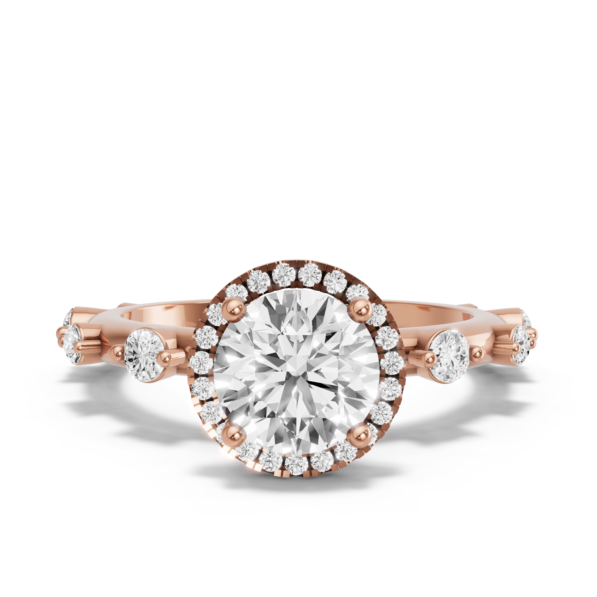 Image for Round Pave Halo Ring with Floating Station band in 14K Rose Gold
