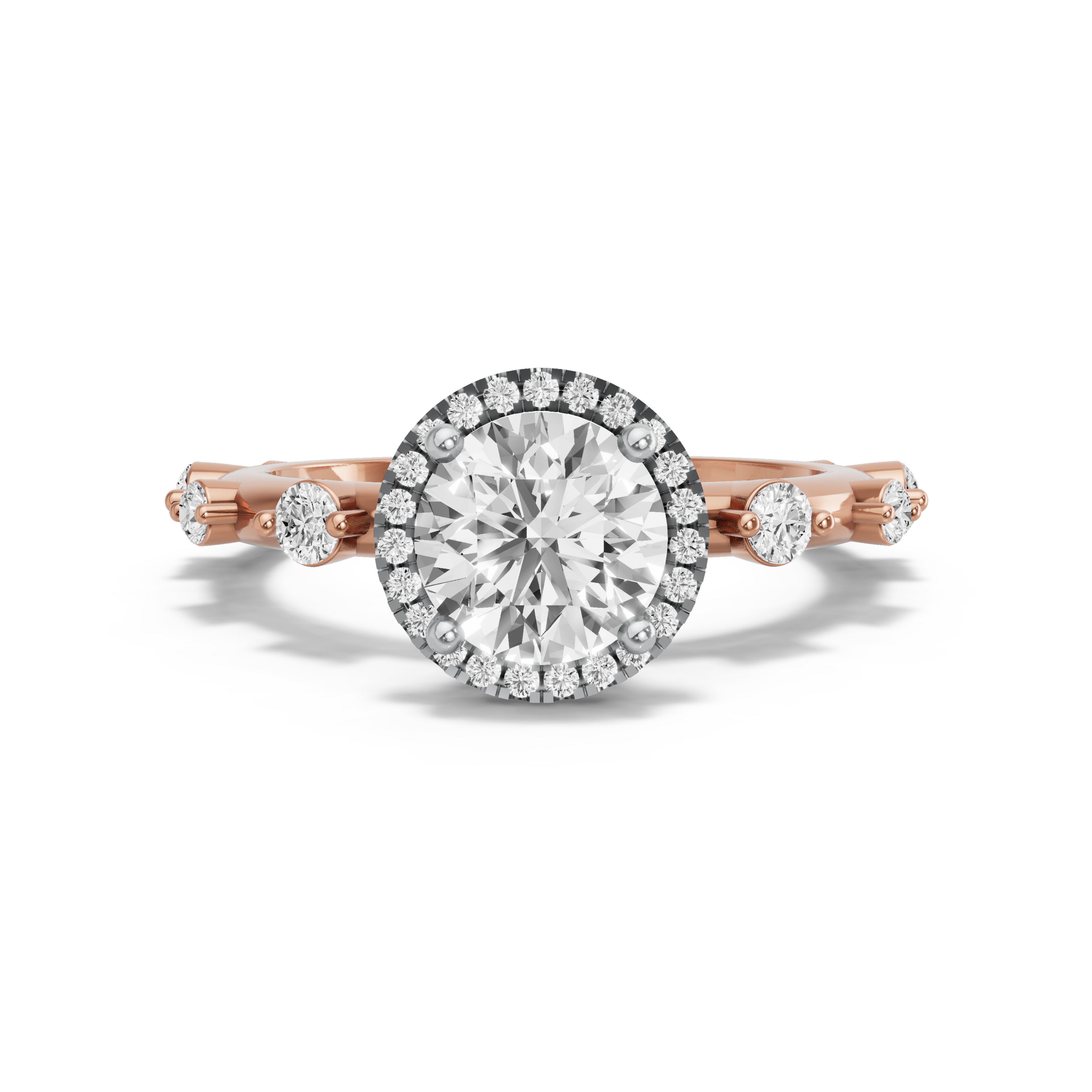 Image for Round Pave Halo Ring with Floating Station band in 14K Two Tone Rose Gold