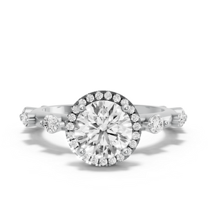 Image for Round Pave Halo Ring with Floating Station band