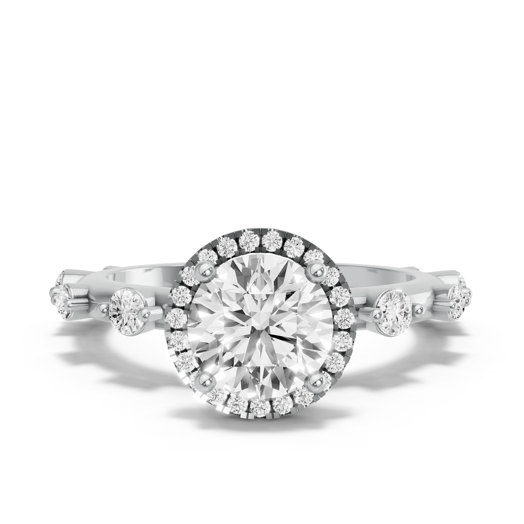 Image for Round Pave Halo Ring with Floating Station band in 18K White Gold