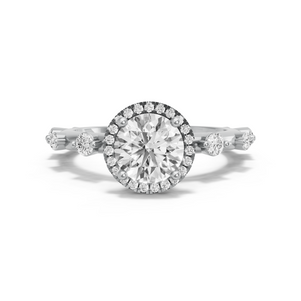 Image for Round Pave Halo Ring with Floating Station band in 14K White Gold
