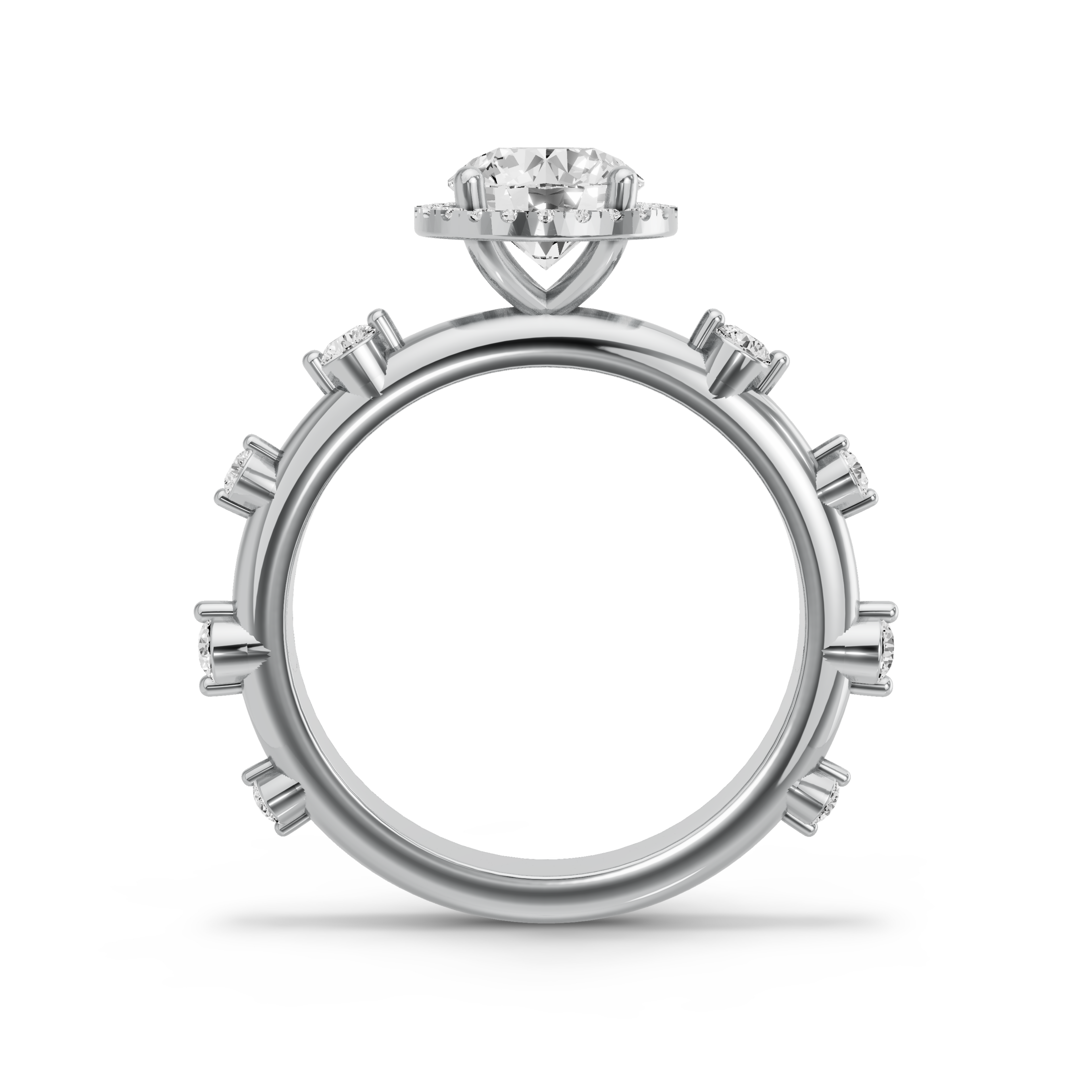 Image for Round Pave Halo Ring with Floating Station band in 14K White Gold