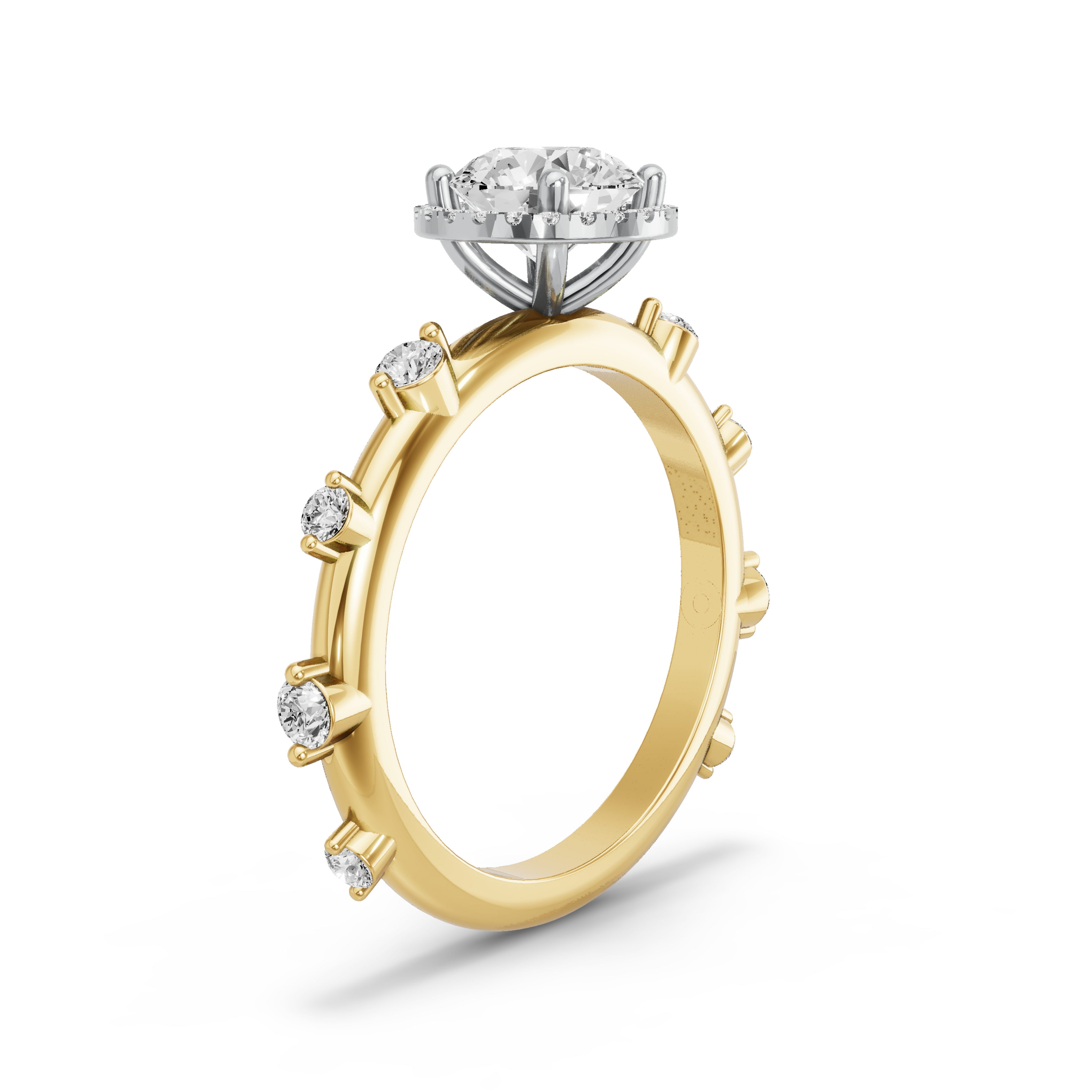 Image for Round Pave Halo Ring with Floating Station band in 18K Two Tone Yellow Gold