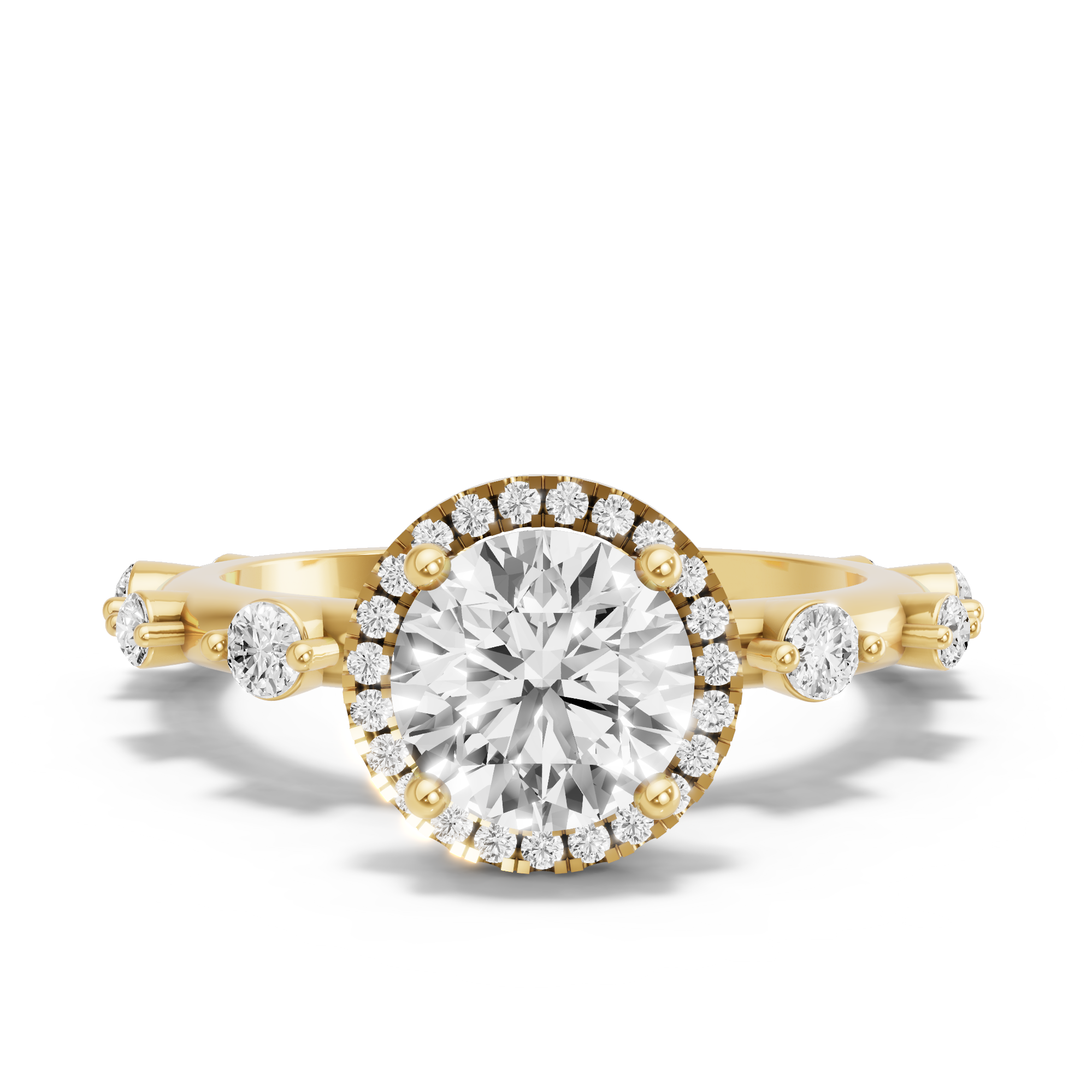Image for Round Pave Halo Ring with Floating Station band in 18K Yellow Gold