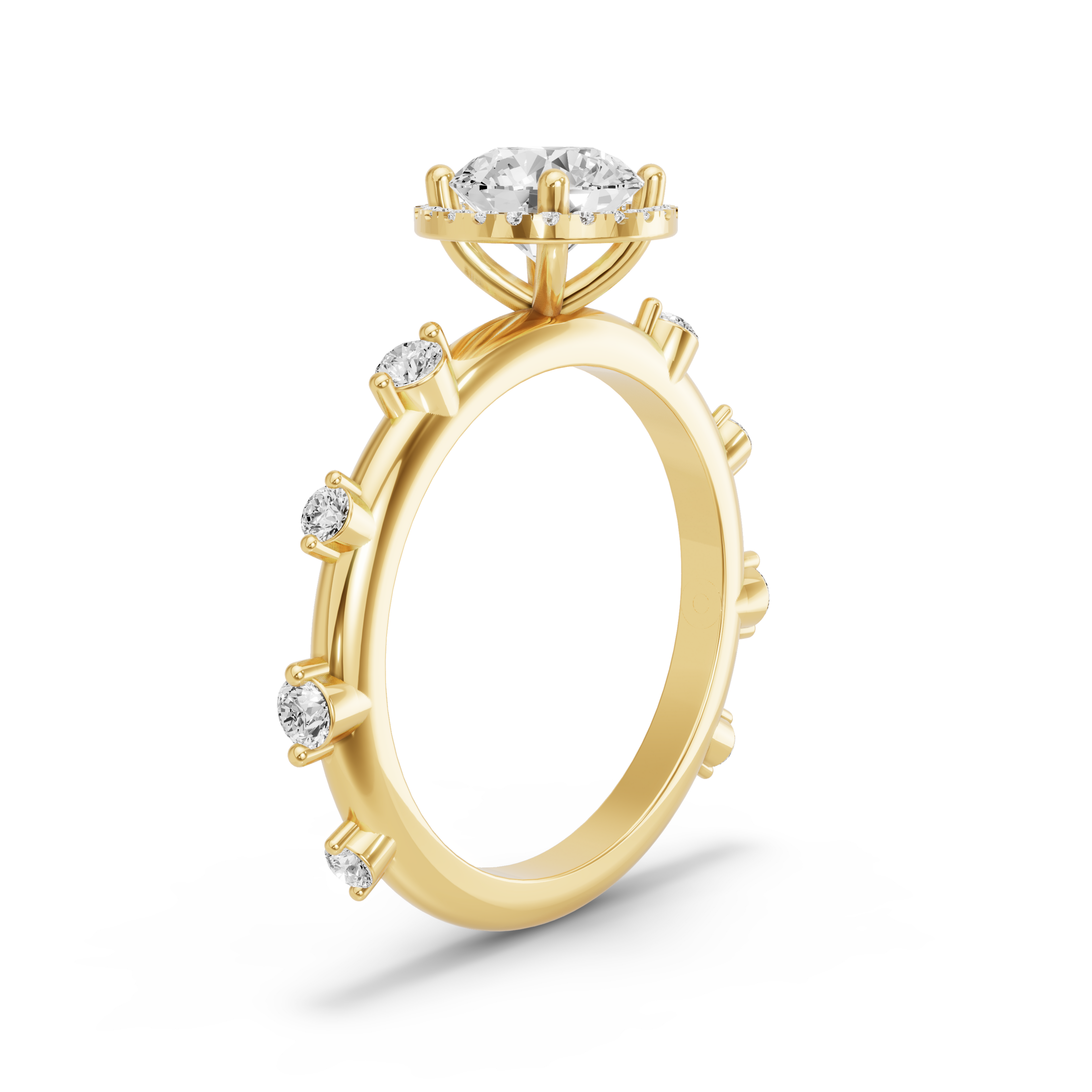 Image for Round Pave Halo Ring with Floating Station band in 10K Yellow Gold