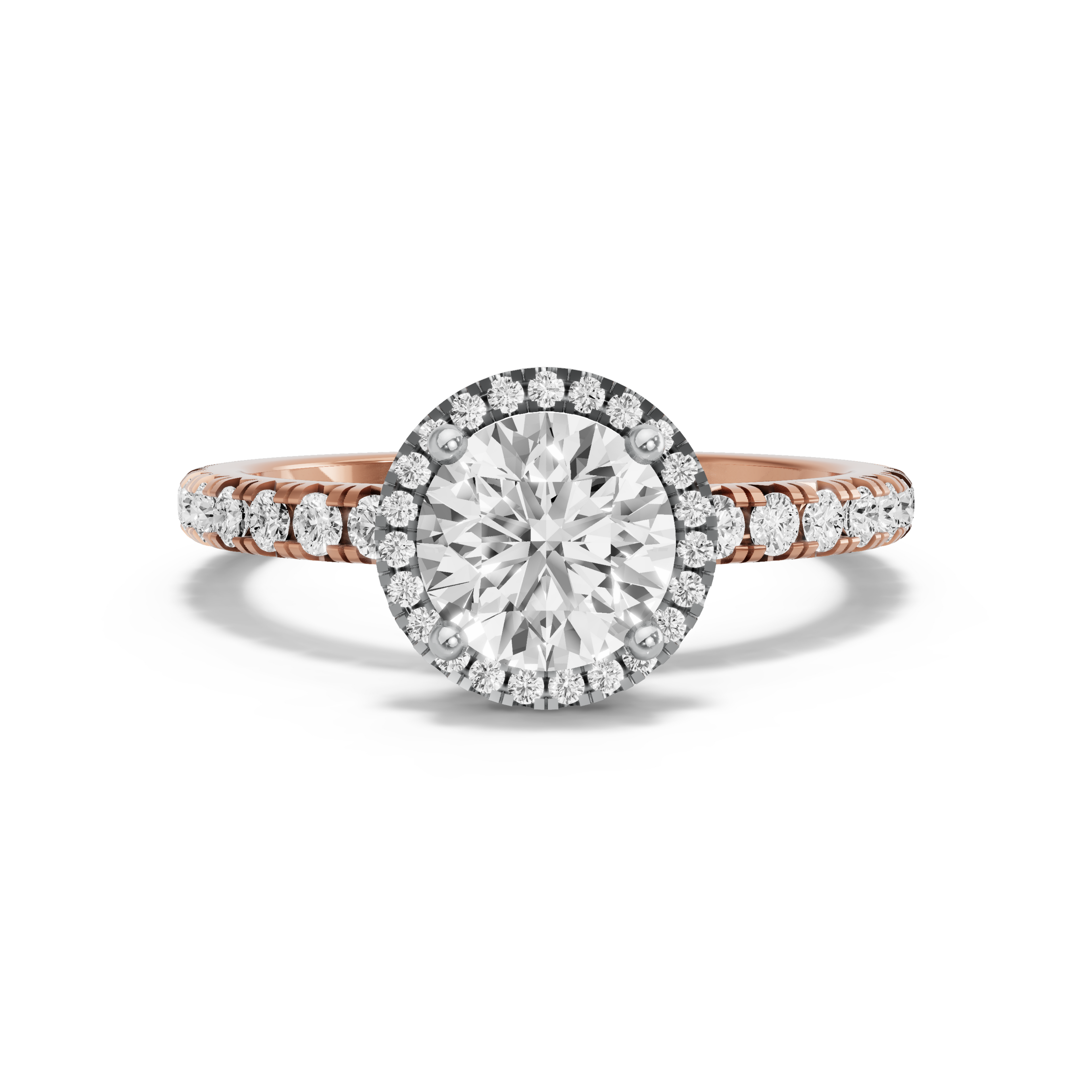Image for Round Pave Halo Ring with French Pave band in 14K Two Tone Rose Gold