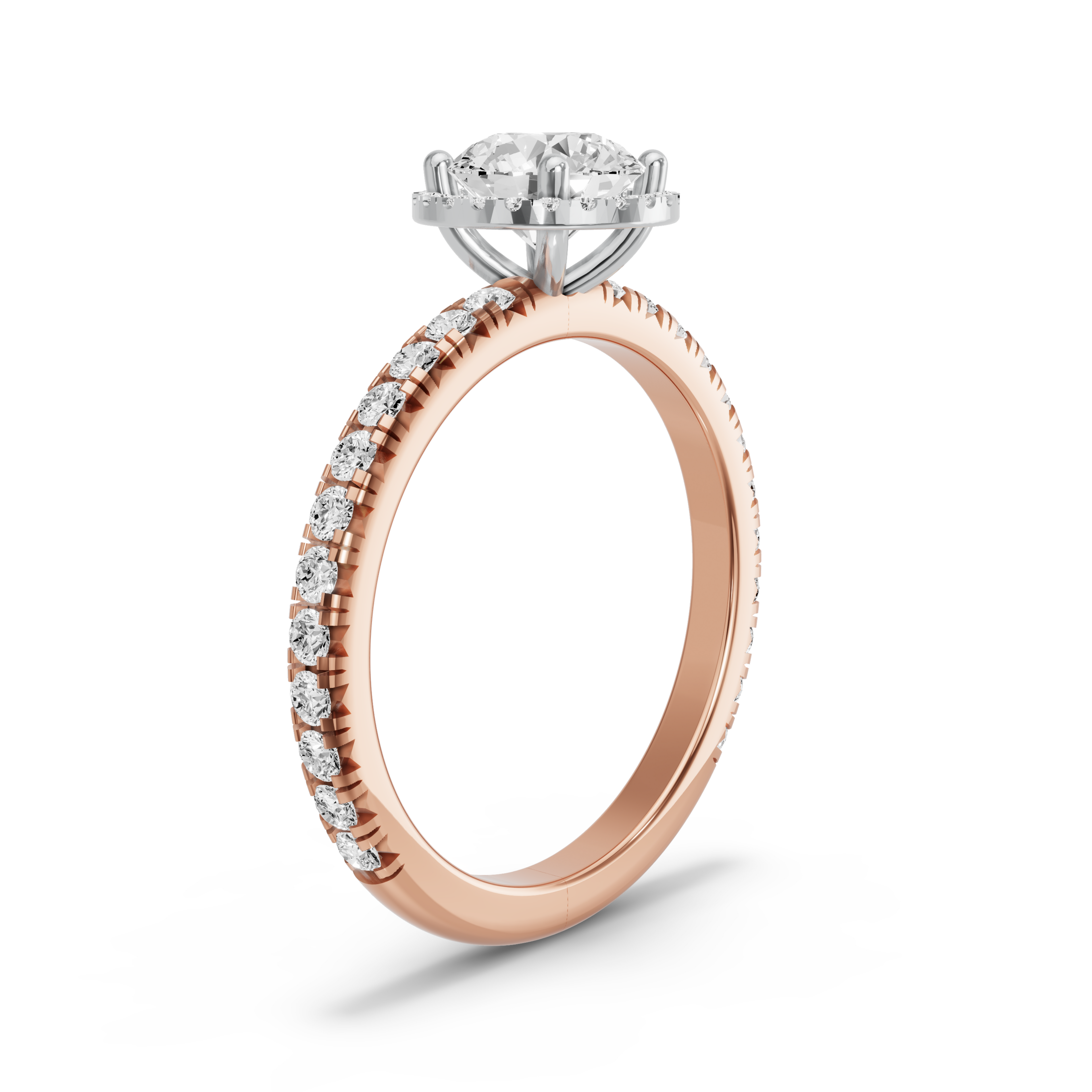 Image for Round Pave Halo Ring with French Pave band in 18K Two Tone Rose Gold