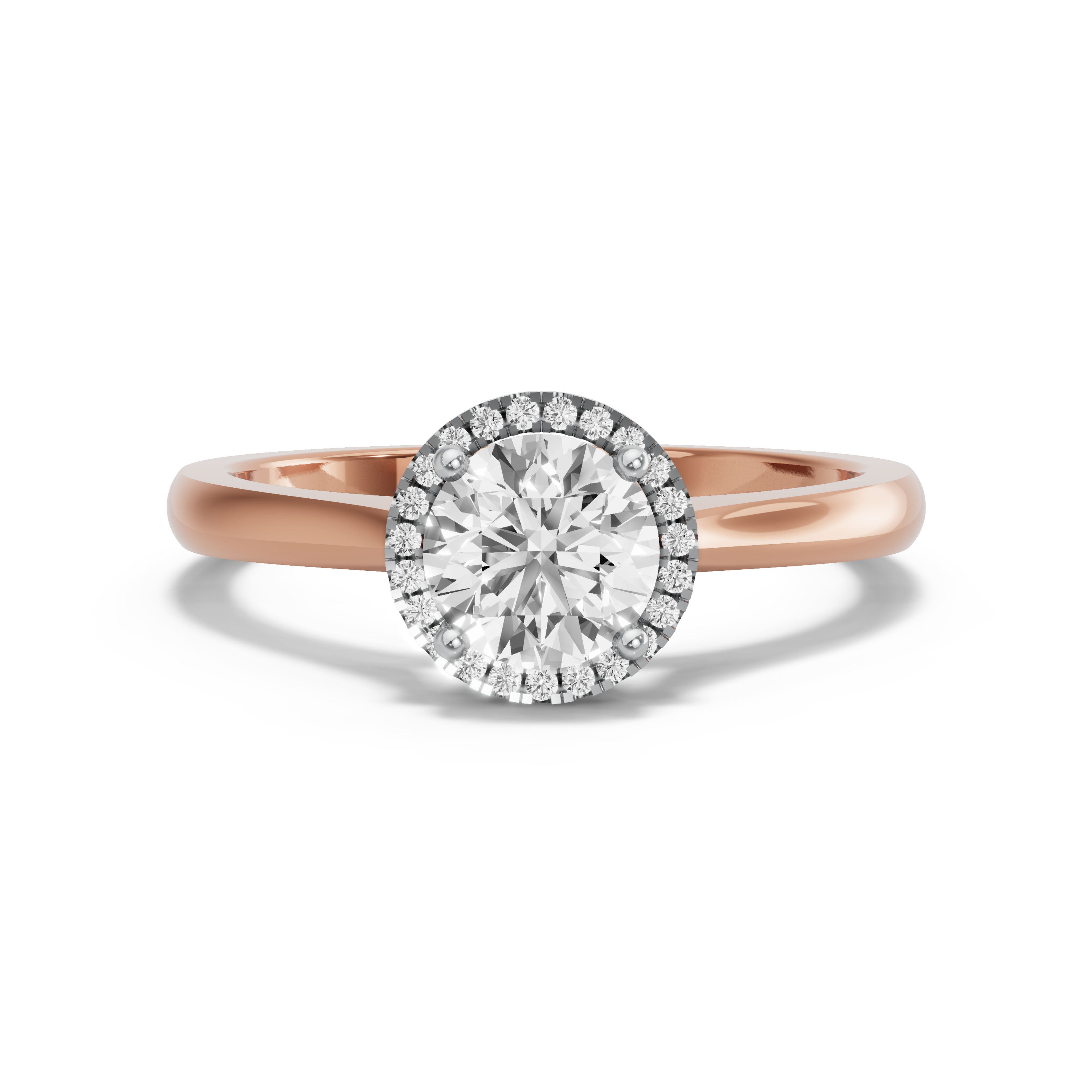 Image for Round Pave Halo Ring with Knife Edge Cathedral band in 10K Two Tone Rose Gold