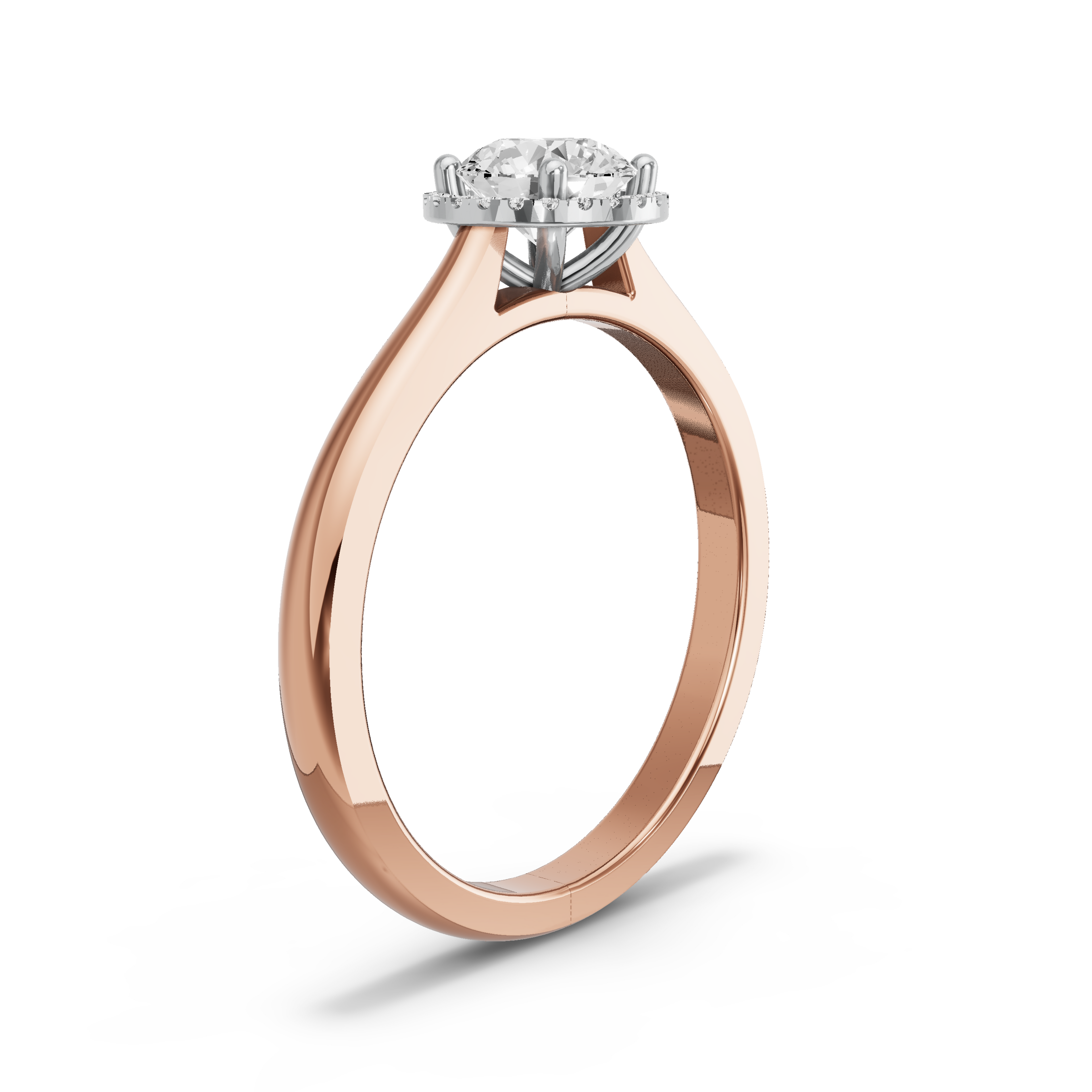 Image for Round Pave Halo Ring with Knife Edge Cathedral band in 14K Two Tone Rose Gold