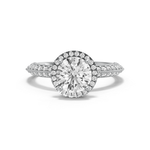 Image for Round Pave Halo Ring with Knife Edge Pave band in 14K White Gold