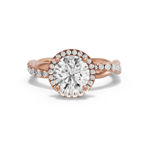 Image for Round Pave Halo Ring with Rope Pave band in 14K Rose Gold