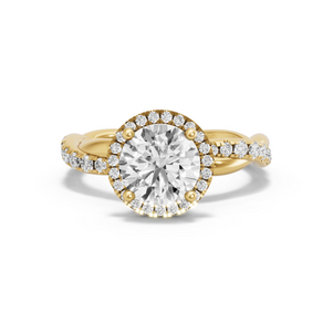 Image for Round Pave Halo Ring with Rope Pave band in 14K Yellow Gold
