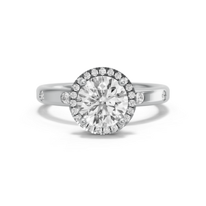 Image for Round Pave Halo Ring with Sleek Accent band in 14K White Gold