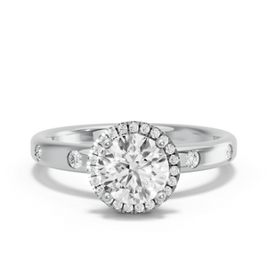 Image for Round Pave Halo Ring with Sleek Accent band