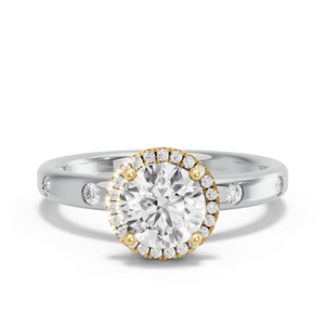 Image for Round Pave Halo Ring with Sleek Accent band