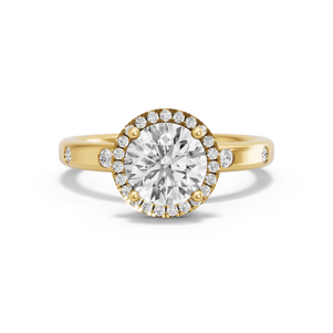 Image for Round Pave Halo Ring with Sleek Accent band in 18K Yellow Gold