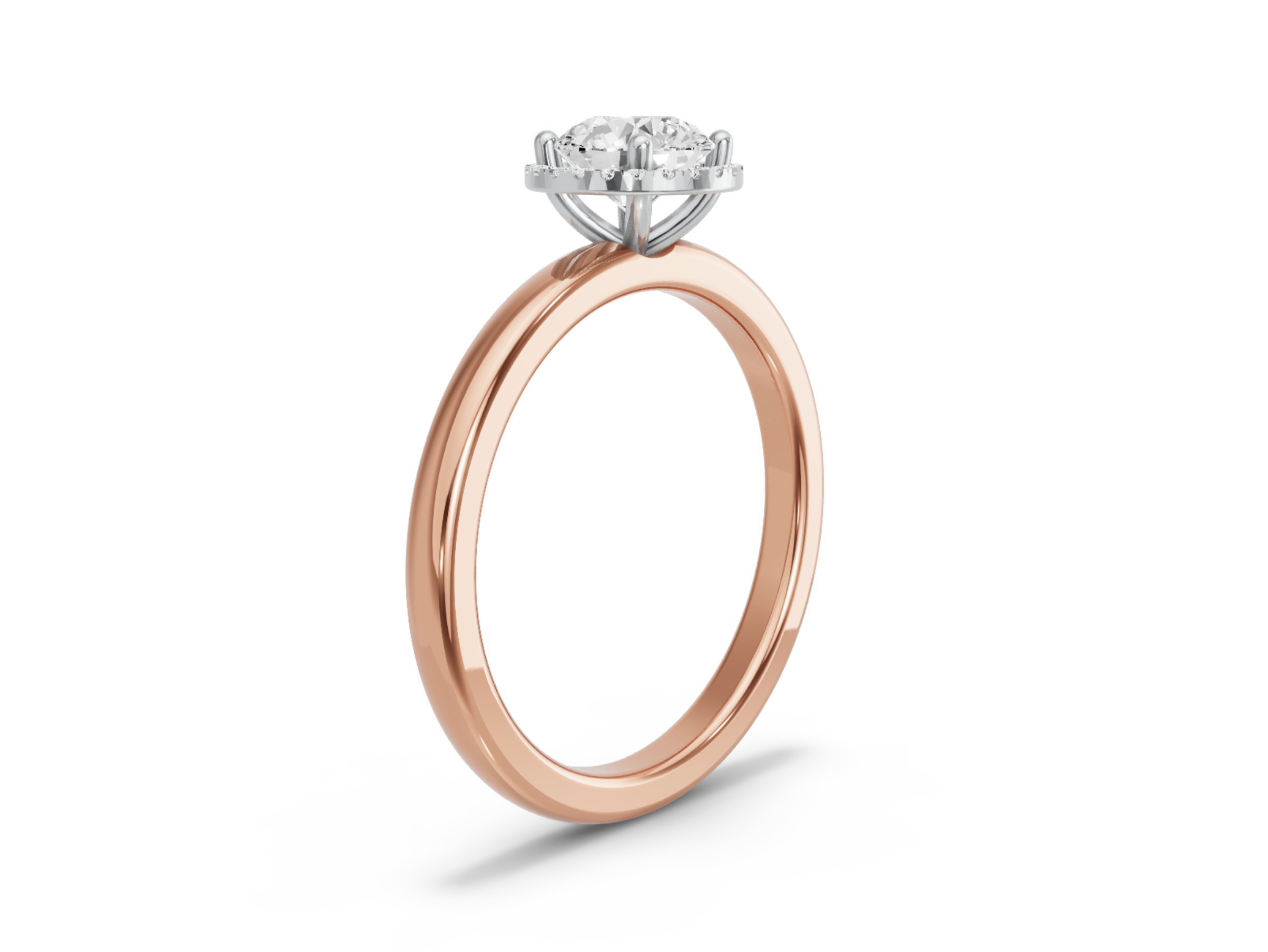 Image for Round Pave Halo Ring with Solitaire band in 18K Two Tone Rose Gold