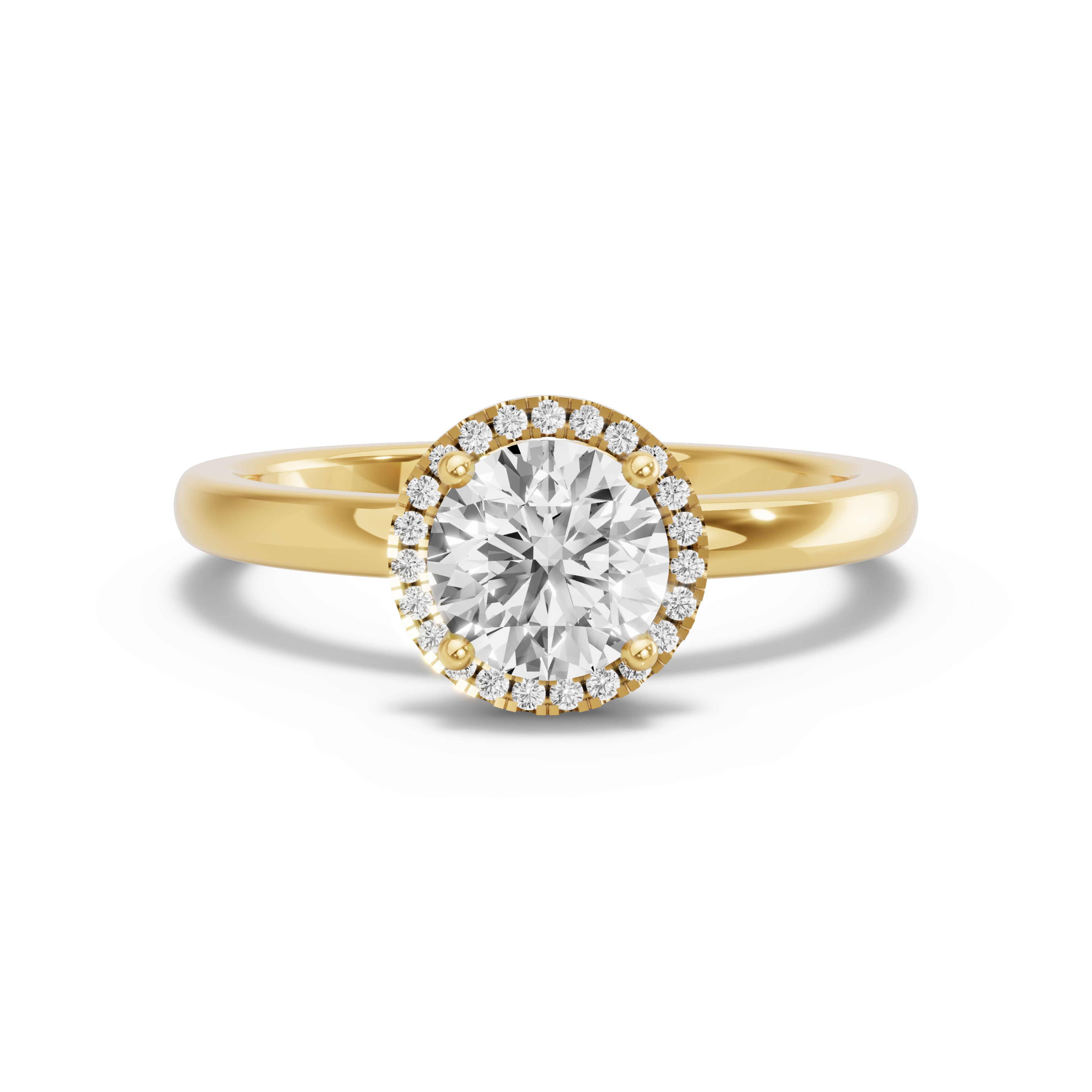 Image for Round Pave Halo Ring with Solitaire band in 10K Yellow Gold