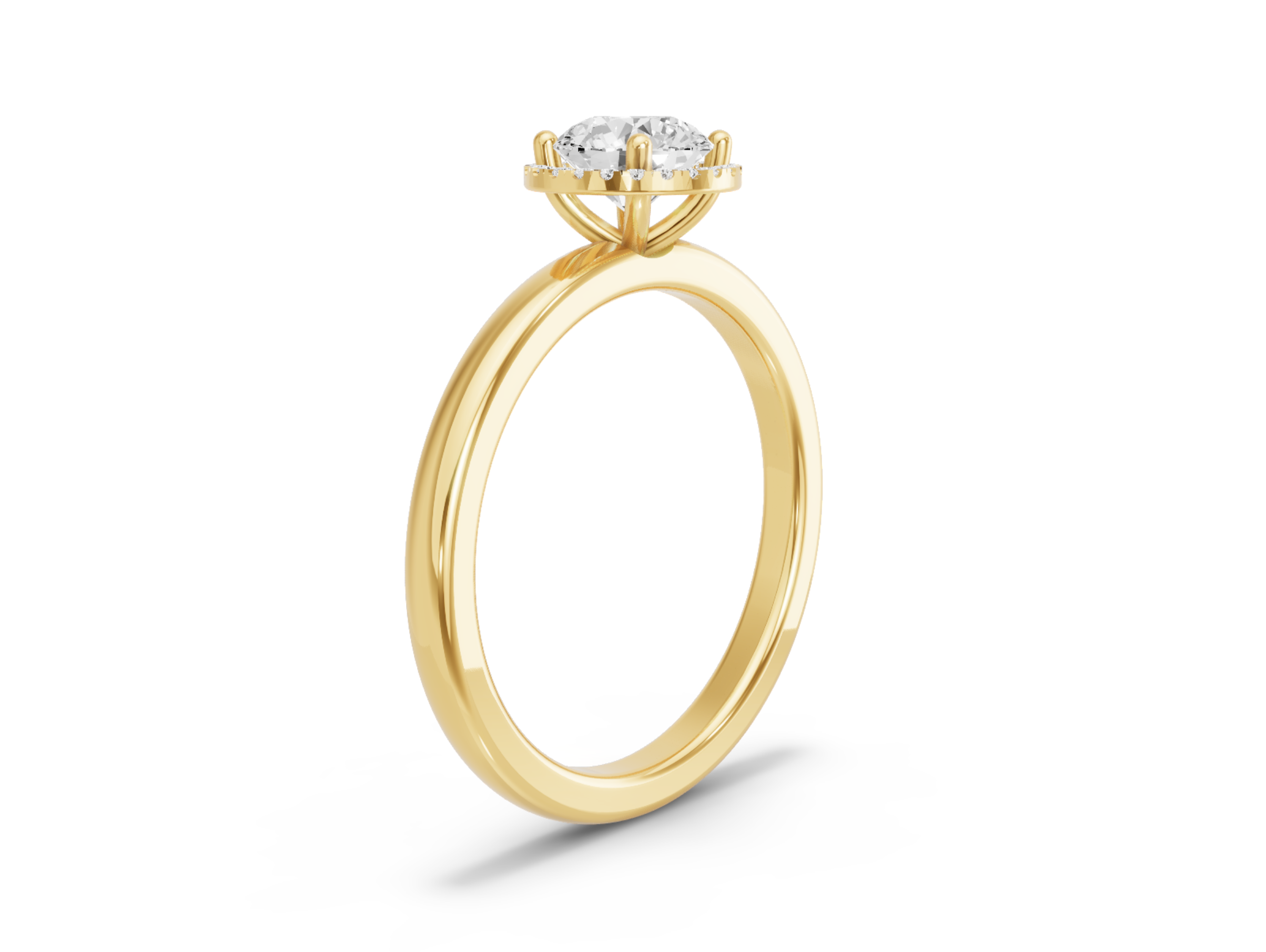 Image for Round Pave Halo Ring with Solitaire band in 18K Yellow Gold