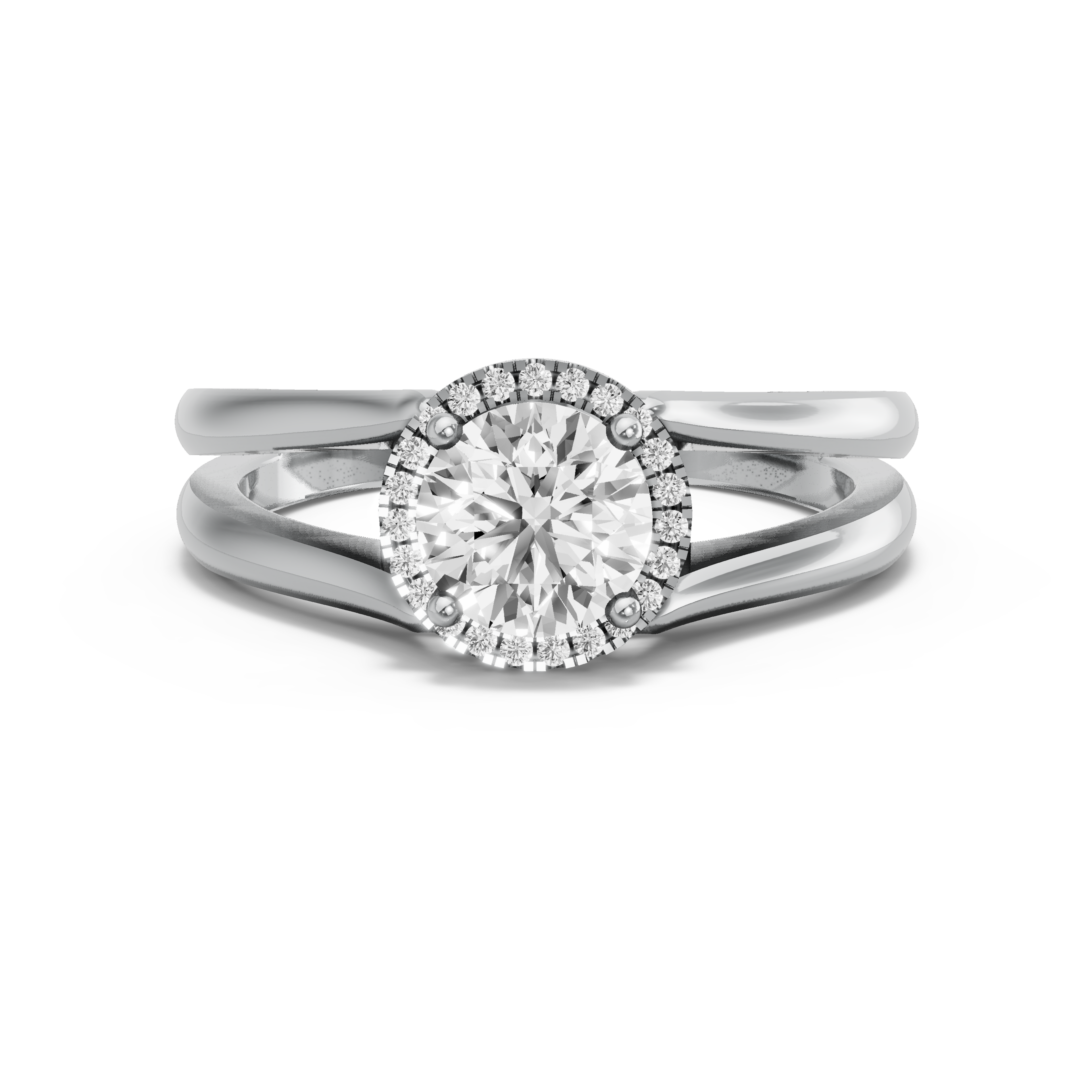 Image for Round Pave Halo Ring with Split Ring Solitaire band in 950 Platinum