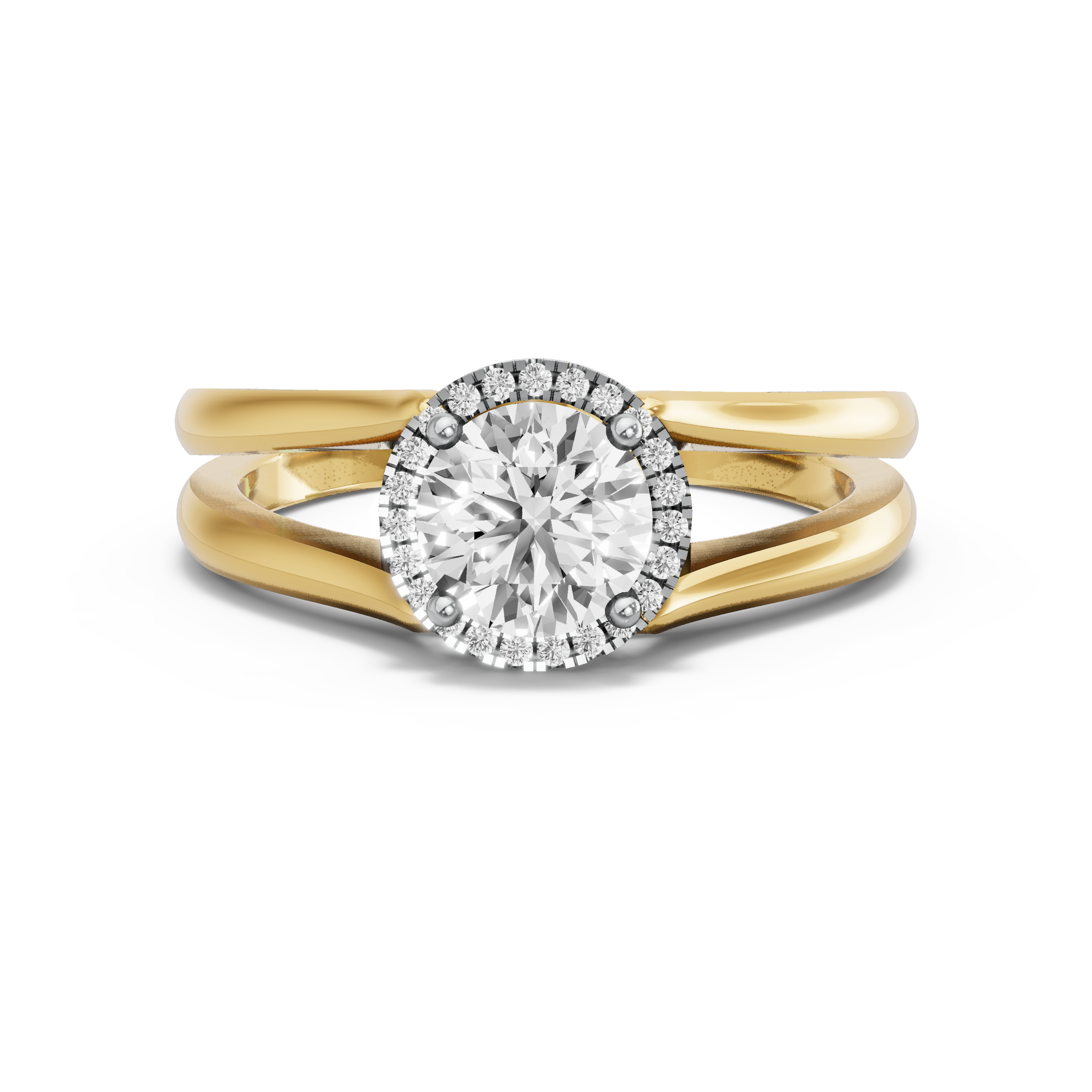 Image for Round Pave Halo Ring with Split Ring Solitaire band in 10K Two Tone Yellow Gold