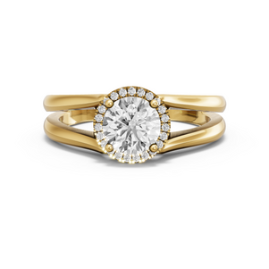 Image for Round Pave Halo Ring with Split Ring Solitaire band in 18K Yellow Gold