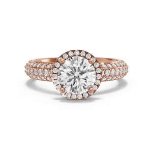 Image for Round Pave Halo Ring with Triple Row Pave band in 14K Rose Gold