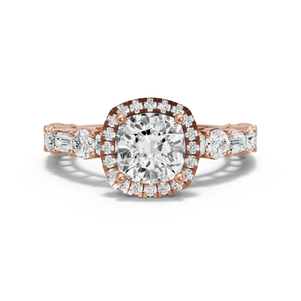 Image for Square Cushion Pave Halo Ring with Alternating Baguette band
