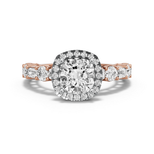 Image for Square Cushion Pave Halo Ring with Alternating Baguette band