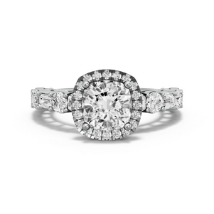 Image for Square Cushion Pave Halo Ring with Alternating Baguette band