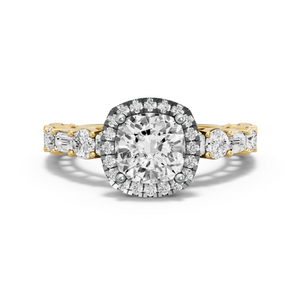 Image for Square Cushion Pave Halo Ring with Alternating Baguette band