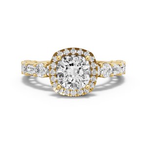 Image for Square Cushion Pave Halo Ring with Alternating Baguette band