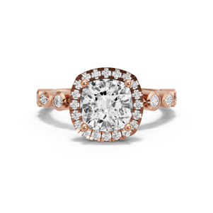 Image for Square Cushion Pave Halo Ring with Alternating Marquise band