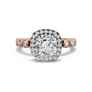 Image for Square Cushion Pave Halo Ring with Alternating Marquise band