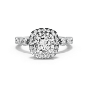Image for Square Cushion Pave Halo Ring with Alternating Marquise band