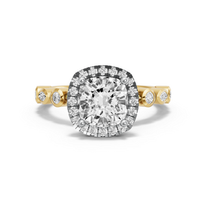 Image for Square Cushion Pave Halo Ring with Alternating Marquise band