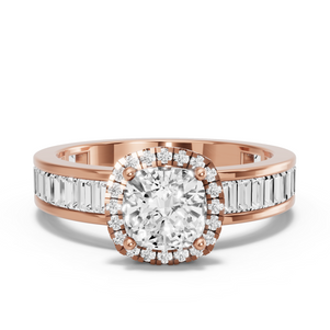 Image for Square Cushion Pave Halo Ring with Baguette Channel band