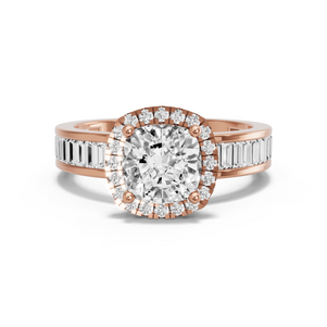 Image for Square Cushion Pave Halo Ring with Baguette Channel band