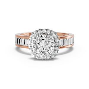 Image for Square Cushion Pave Halo Ring with Baguette Channel band
