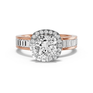 Image for Square Cushion Pave Halo Ring with Baguette Channel band in 18K Two Tone Rose Gold