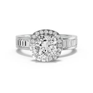 Image for Square Cushion Pave Halo Ring with Baguette Channel band in 950 Platinum