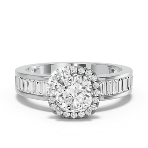 Image for Square Cushion Pave Halo Ring with Baguette Channel band