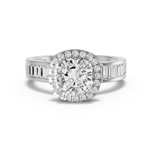 Image for Square Cushion Pave Halo Ring with Baguette Channel band