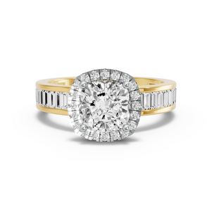 Image for Square Cushion Pave Halo Ring with Baguette Channel band