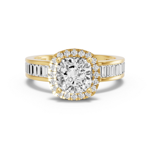Image for Square Cushion Pave Halo Ring with Baguette Channel band