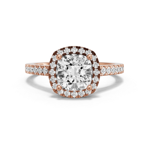 Image for Square Cushion Pave Halo Ring with Cathedral Pave band in 14K Rose Gold