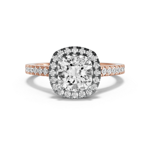 Image for Square Cushion Pave Halo Ring with Cathedral Pave band in 18K Two Tone Rose Gold